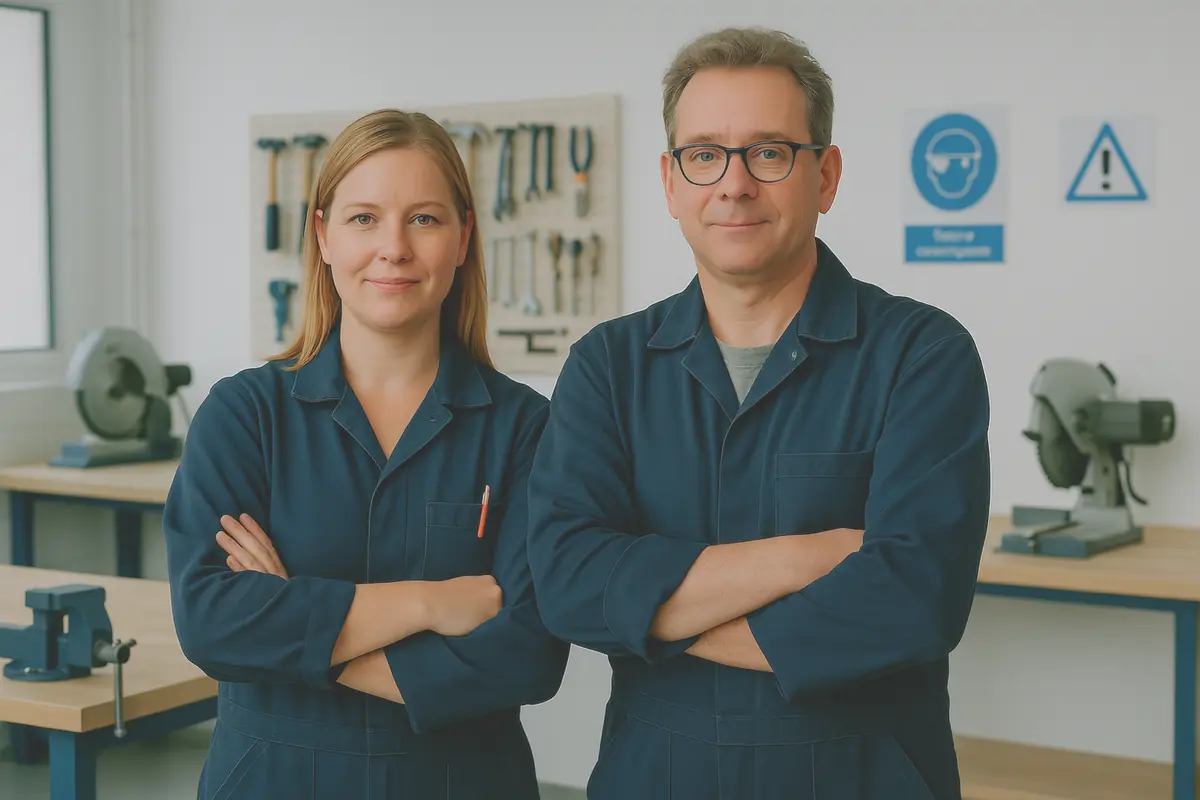 Twee vakmensen in een praktijklokaal