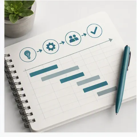 Notitieboek met een uitgewerkt stappenplan